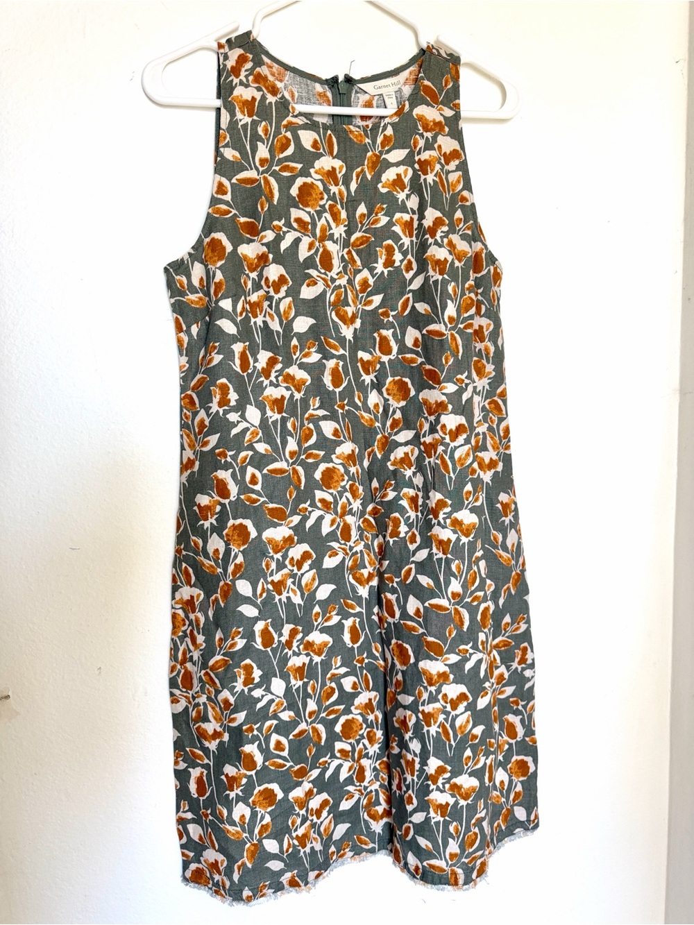 NWT Garnet Hill 100% linen dress brown floral summer dress